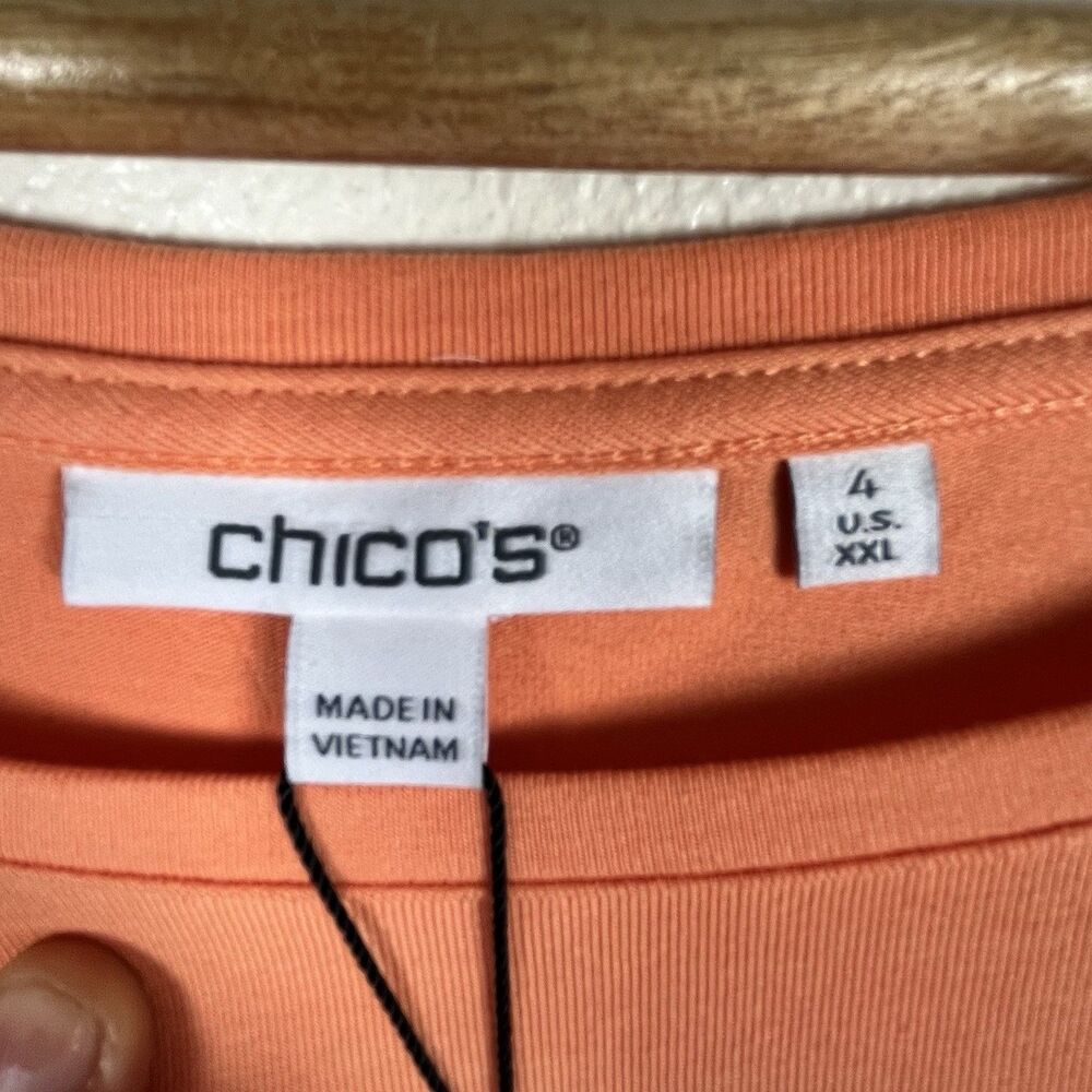 Chico’s Orange Coral Top Women’s XXL 4 Flowy Dolman Batwing Puff Sleeve New - Picture 3 of 13